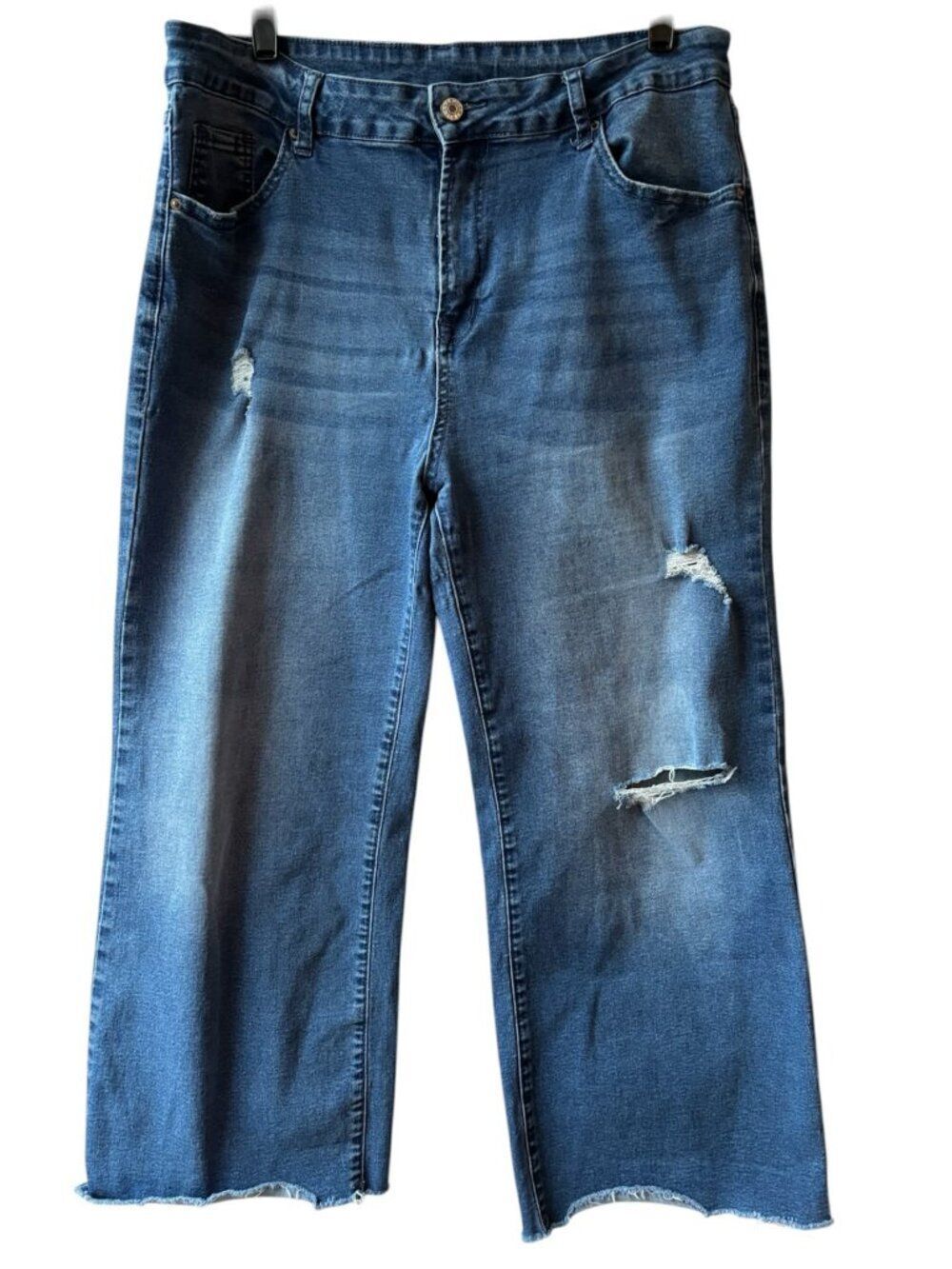16 Dokotoo Distressed Stretch Wide Leg Jeans Raw Edge Blue